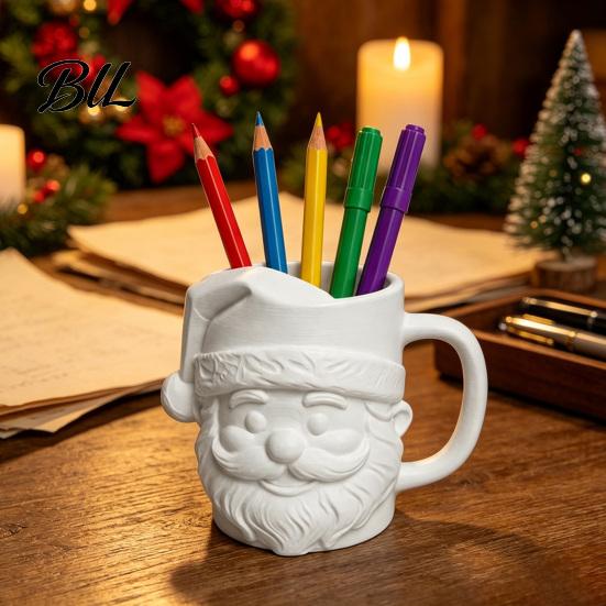 Christmas Themed Office Supplies 3D Printed Santa Claus Pen Holder with Handle, Decorative Stationery Organizer, Large Festive Garden Stake Decoration