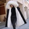 Removable Fox Fur Lining Mid-length Fur Coat Female Thick Warm Knee-high Fur Coats Autumn and Winter Hooded Parka with Waist Drawstring