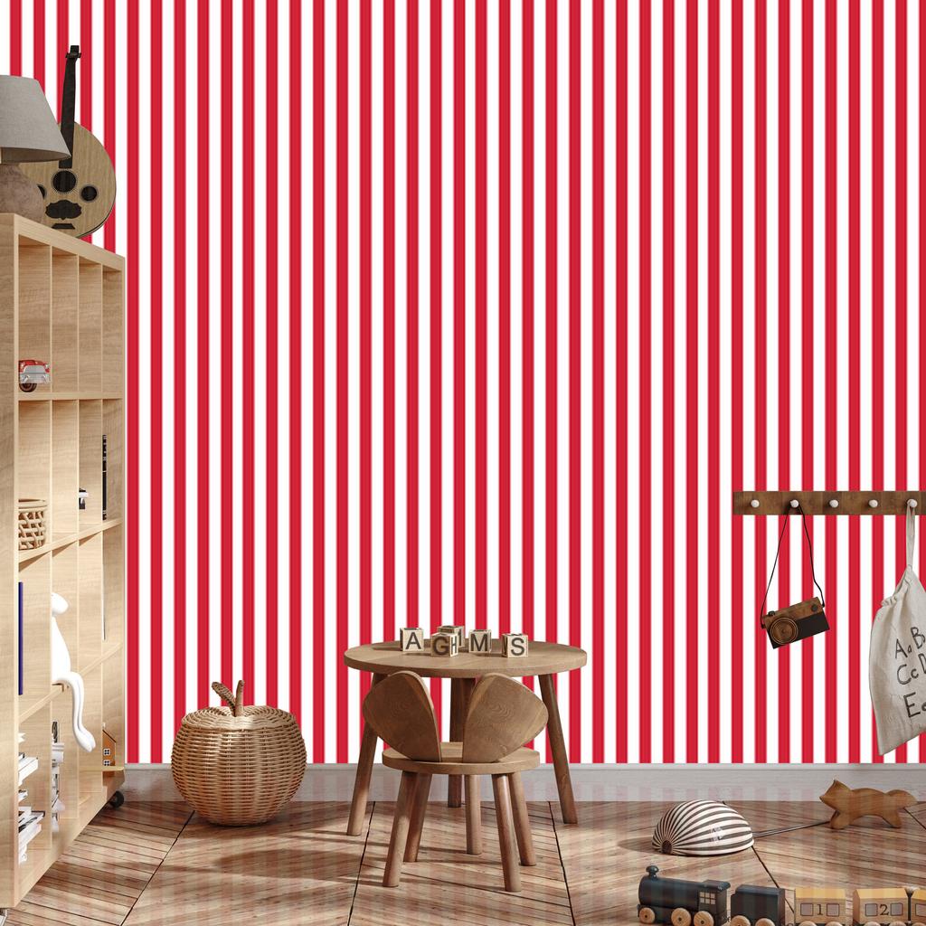 Wallpaper Stripes Coral, White and Red for Living Room and Bedroom 50x1000
