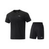 Li Ning Table Tennis Series Solid Color Breathable Versatile Short Sleeve T-Shirt And Mid Waist Shorts Casual Sports Set Men Sets Black AATV071-1