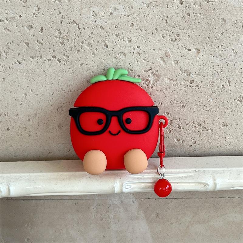 Cute 3D Tomato Shape Case Soft Silicone Protect Cover With Cherry Charm Compatible With AirPod Cover 1/2/3/4/Pro/Pro 2/Pro 3