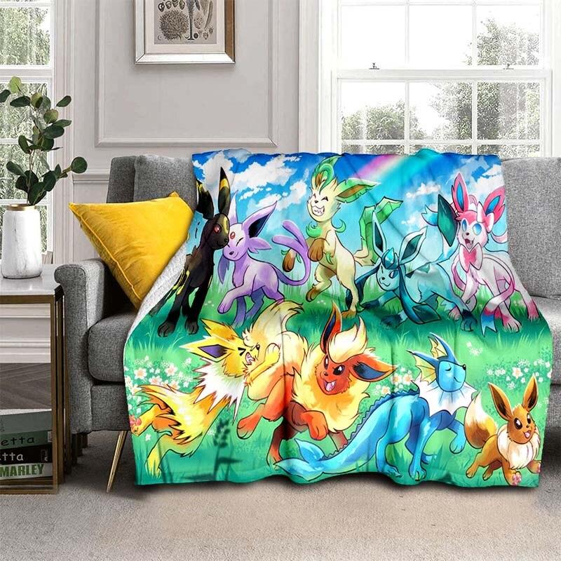 Cartoon Pokemon Flannel Throw Blanket Children and Adults Gift Fashion Cute Pikachu Fluffy Blanket for Bed Sofa Travel Camping