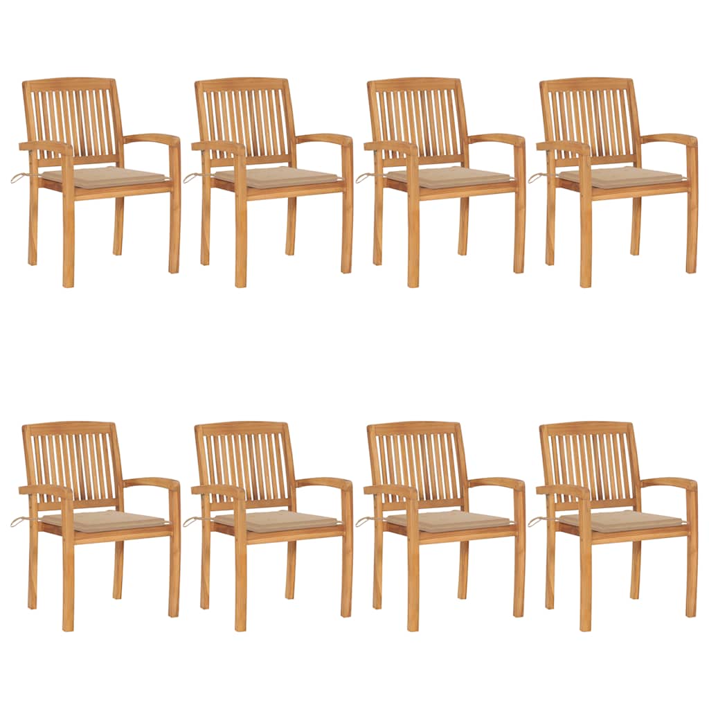 Stackable Garden Chairs with Cushions 8 pcs Solid Teak Wood