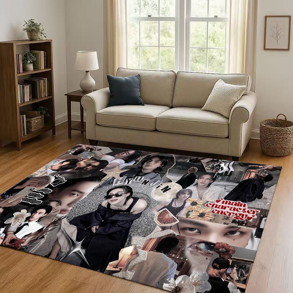 3D Kpop Hyunjin Star Art living Room Non-Slip Area Rug Soft Carpet for Bedroom Playroom and Sofa,Easy Clean Home Decor Doormat