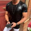 Summer Men T-shirt Glossy Surface Bronzing Slim Fit O Neck Solid Color Short Sleeves Pullover Party Club Performance Dance Streetwear Top