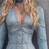 Womens Fashion Casual V-Neck Denim Mini Dress Slim Fit Daily Wear