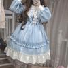 Японское готическое платье Лолиты, женское кавайное кружевное синее платье с бантом и медведем, платье принцессы с длинными рукавами, костюм на Хэллоуин, подарок для девочек