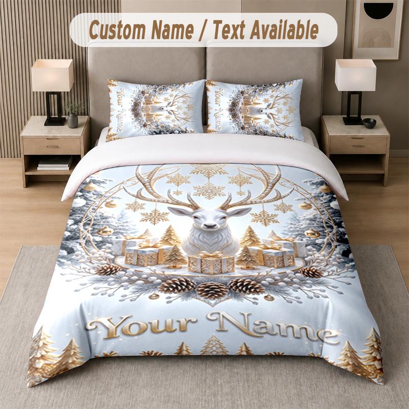 Winter Snow Theme Custom Text Or Name 3Pcs Bedding Set 1 Flat Sheet & 2 Pillowcases Personalized Home Bedding