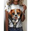 Women'S Cute Husky Print Short Sleeve T-Shirt, Casual Crew Neck Polyester Top, Soft Comfortable Knit Fabric with Slight Stretch