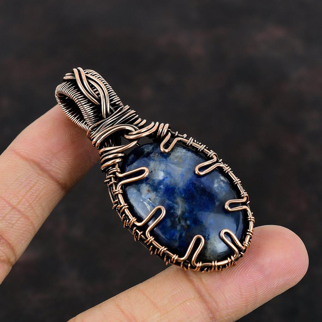 Sodalite Pendant Copper Wire Wrapped Gemstone Pendant Handmade Sodalite Jewelry Birthstone Pendant Gift For Mother Beautiful Copper Jewelry