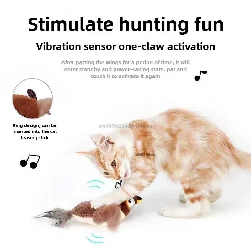 Interactive Cat Toys Rechargeable Flying Bird Rat Cat Toy Chirping Flapping Bird Can Add Catnip Touch Activated Plush Toy