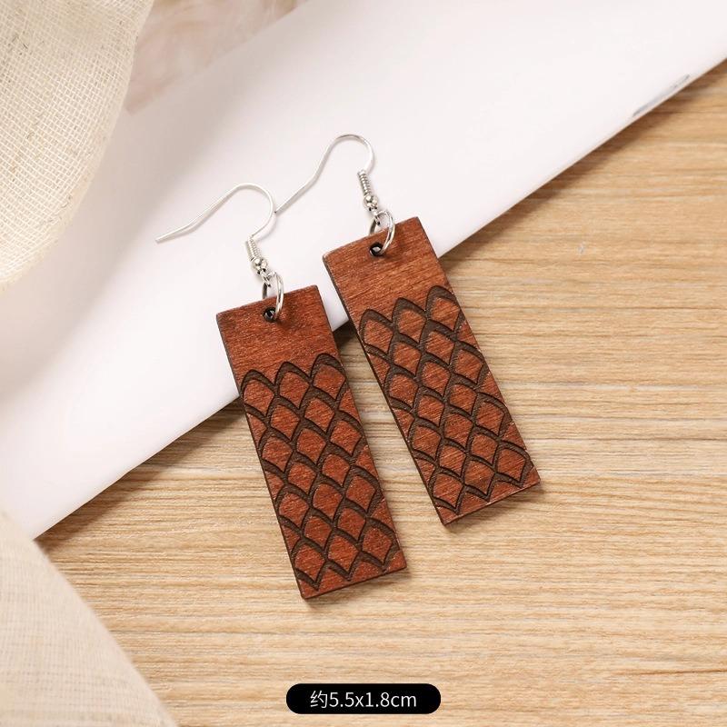 Niche Design Wooden Earrings Handmade Retro Literary Earrings Women's Simple Ear Jewelry