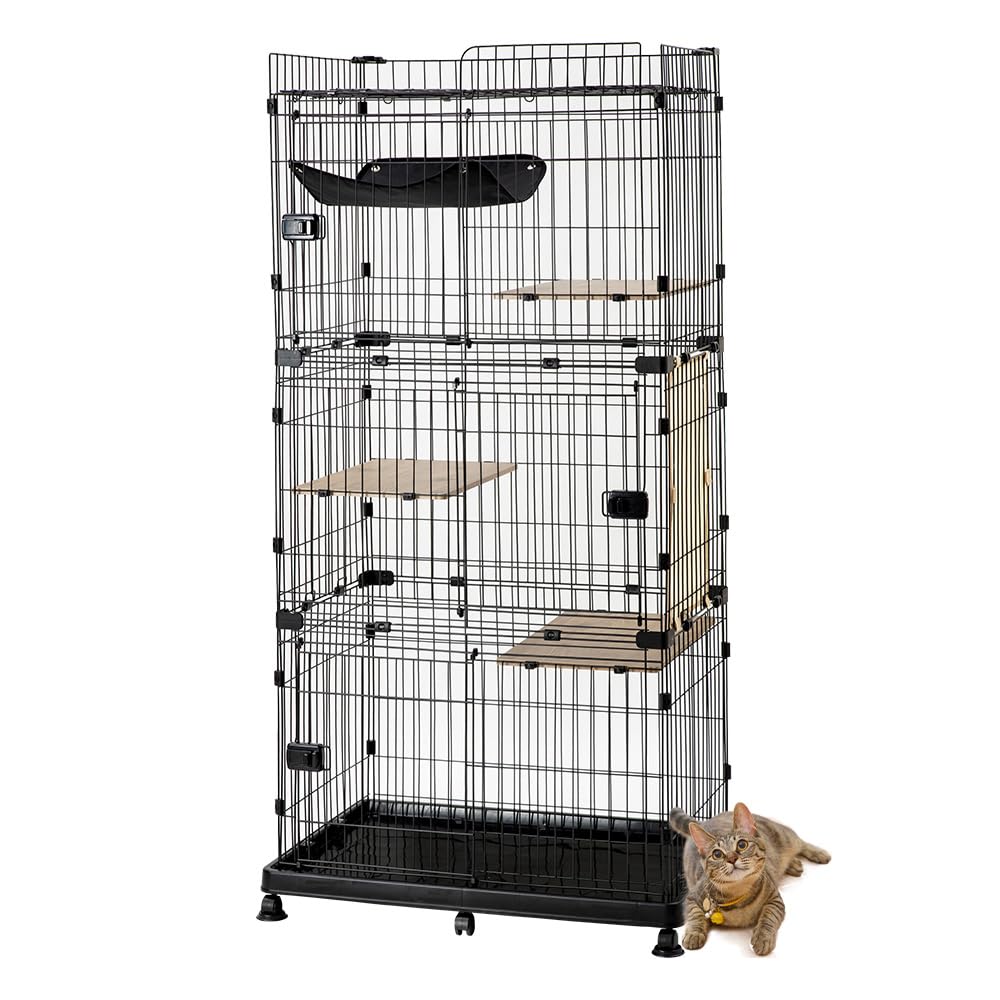 IRIS OHYAMA Клетка для кошек на крыше с колесиками и когтеточкой Легкая Черная для разной высоты 178 x Ширина 93 x Глубина 63 см Лист, Сборка, Кошки, Домашние животные,