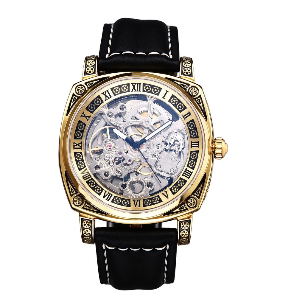 Automatic Skeleton Watch with Genuine Leather Roman Analog 3ATM Water Stylish Accessory for Leisure and Business Perfect Gift for and Day Men's Strap