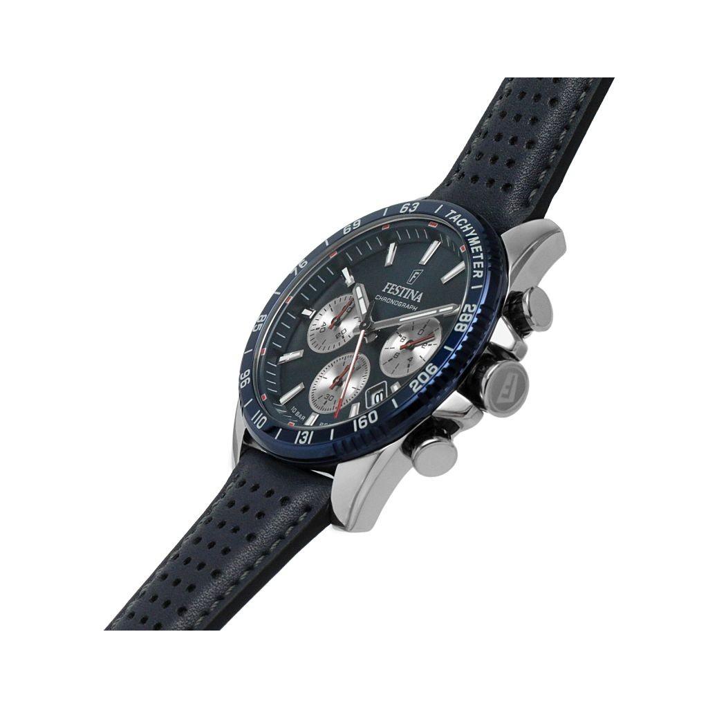 FESTINA Вневременной хронограф с кожаным ремешком и синим циферблатом Кварцевые мужские часы F20561-2 100M