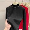 Women's Autumn Winter Thickened Fleece-Lined Base Knit Sweater Half High Collar Slim Jumpers Pullovers Plus Velvet Warm Knitted Tops