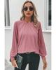 Azura Exchange Rose Pink Contrast Lace Raglan Sleeve Plicate Round Neck Top