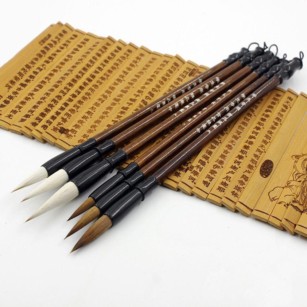 6pcs/set Stationery Student Chinese Calligraphy Brown Weasel Hair Writing Brush Brush Pen