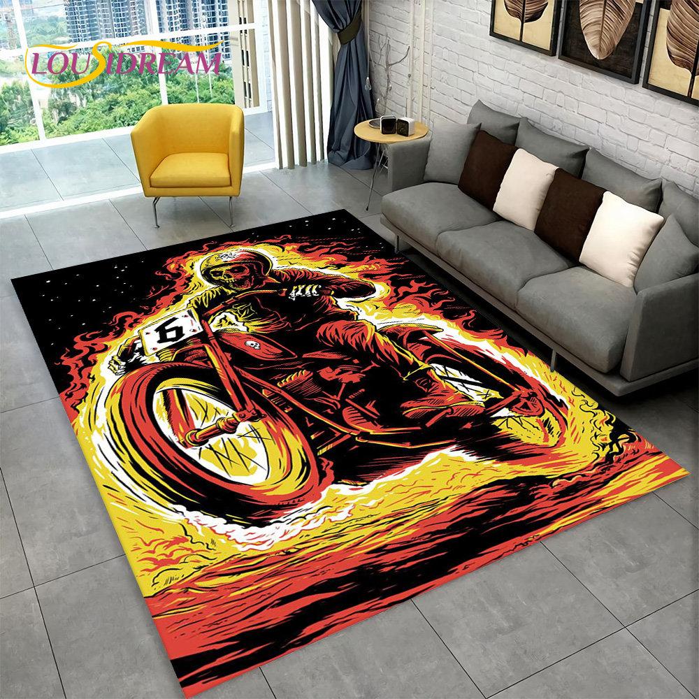 Ретро винтажный мотоциклетный ковер с черепом, ковер для гостиной, спальни, дивана, коврик для кухни, декор, детский нескользящий напольный коврик