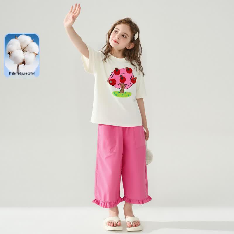Montagut Girls' Apple Print Cotton Summer Two-Piece Set