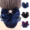 Pearl Bowknot Spring Clip Ribbon Hair Net Cover Elegant Bun Snood  Bank