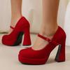 Women's High-heeled Single Shoes Spring and Summer New Waterproof Table Thick Heel Large Size Shallow Mouth Low-top Shoes