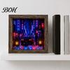 Unique Housewarming Present Wooden 3D Shadow Box LED Night Light, Retro Street Scene Light Table Nostalgic Lamp Decor, Warm Glow Art Frame Decoration