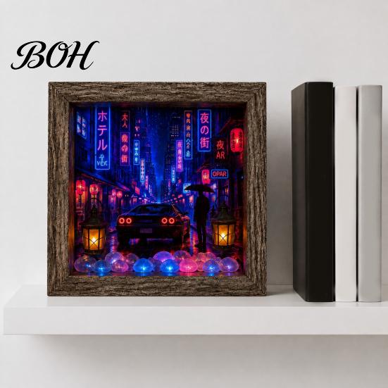 Unique Housewarming Present Wooden 3D Shadow Box LED Night Light, Retro Street Scene Light Table Nostalgic Lamp Decor, Warm Glow Art Frame Decoration