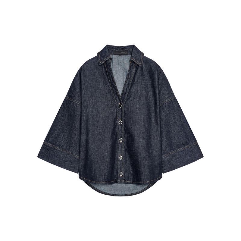 Zaprha 2025 Summer New Women clothes Fashion Popular Lapel V-neck Wide Sleeve Demin shirt 7484152