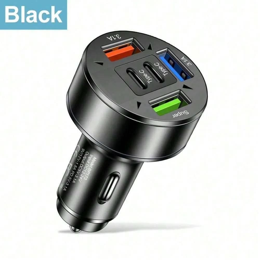 Dual Type-C & USB Car Charger with LED Voltage Display, 3.1A Fast Charging Adapter