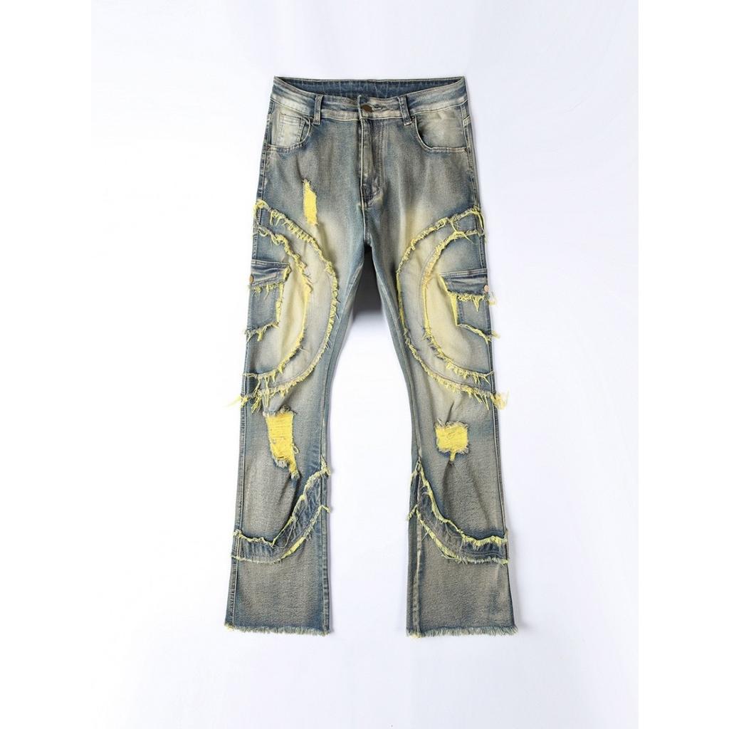 ZYLLO Men Ripped Stacked Jeans Distressed Slim Fit Skinny Straight Leg Jeans Fashion Hip Hop Denim Pants Casual Streetwear