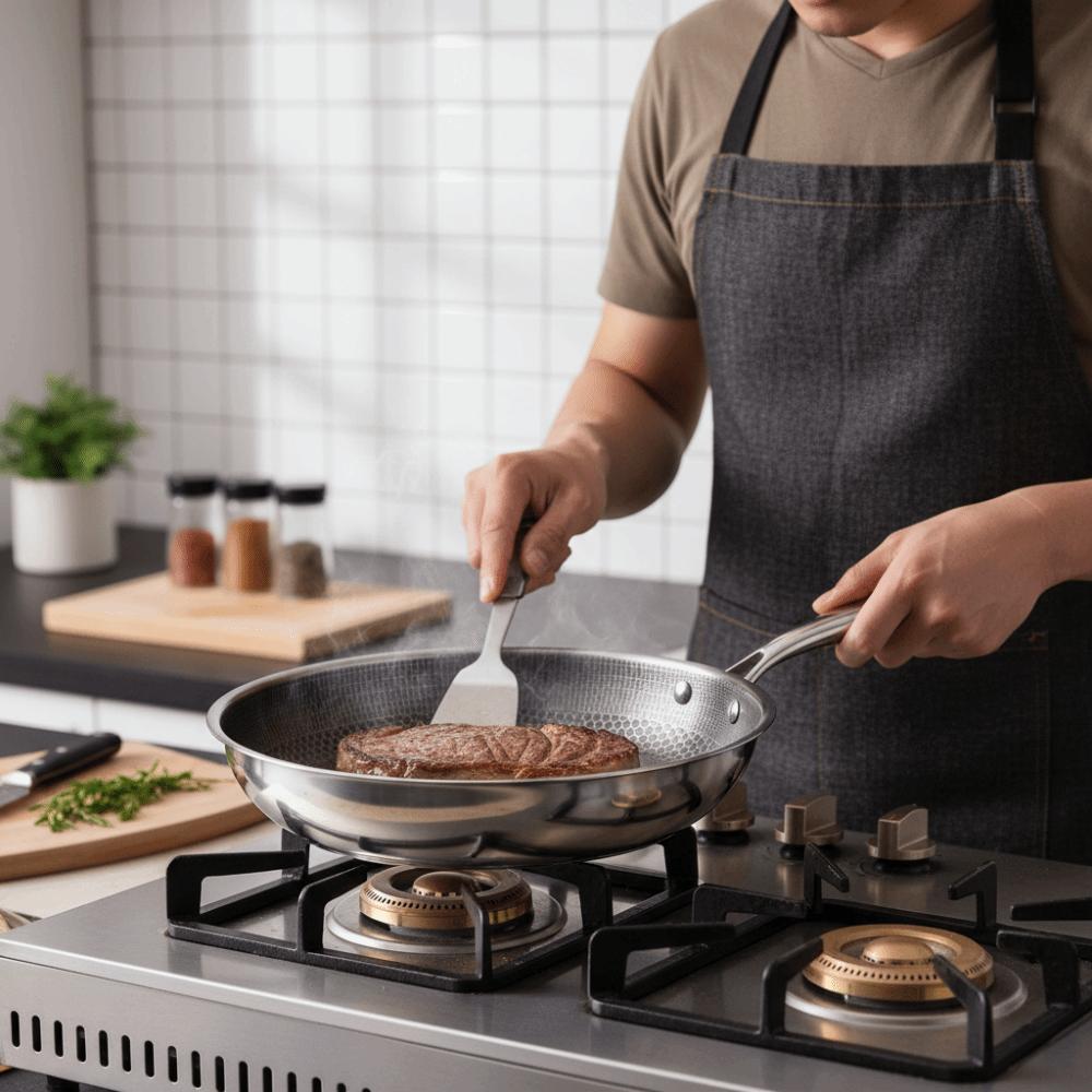 Прочная сковорода из нержавеющей стали 26/28/30 см с антипригарным покрытием, вок для ресторана, посуда для стейков, газовая плита