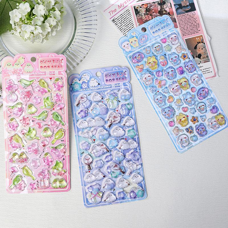 Cute Cartoon Bird Stickers 3D Relief Crystal Self-Adhesive Sticker Laptop Phone Case Scrapbooking Decals DIY Stationery