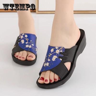 Женские тапочки, летние кожаные женские шлепанцы в стиле ретро, ​​повседневные женские уличные тапочки на платформе