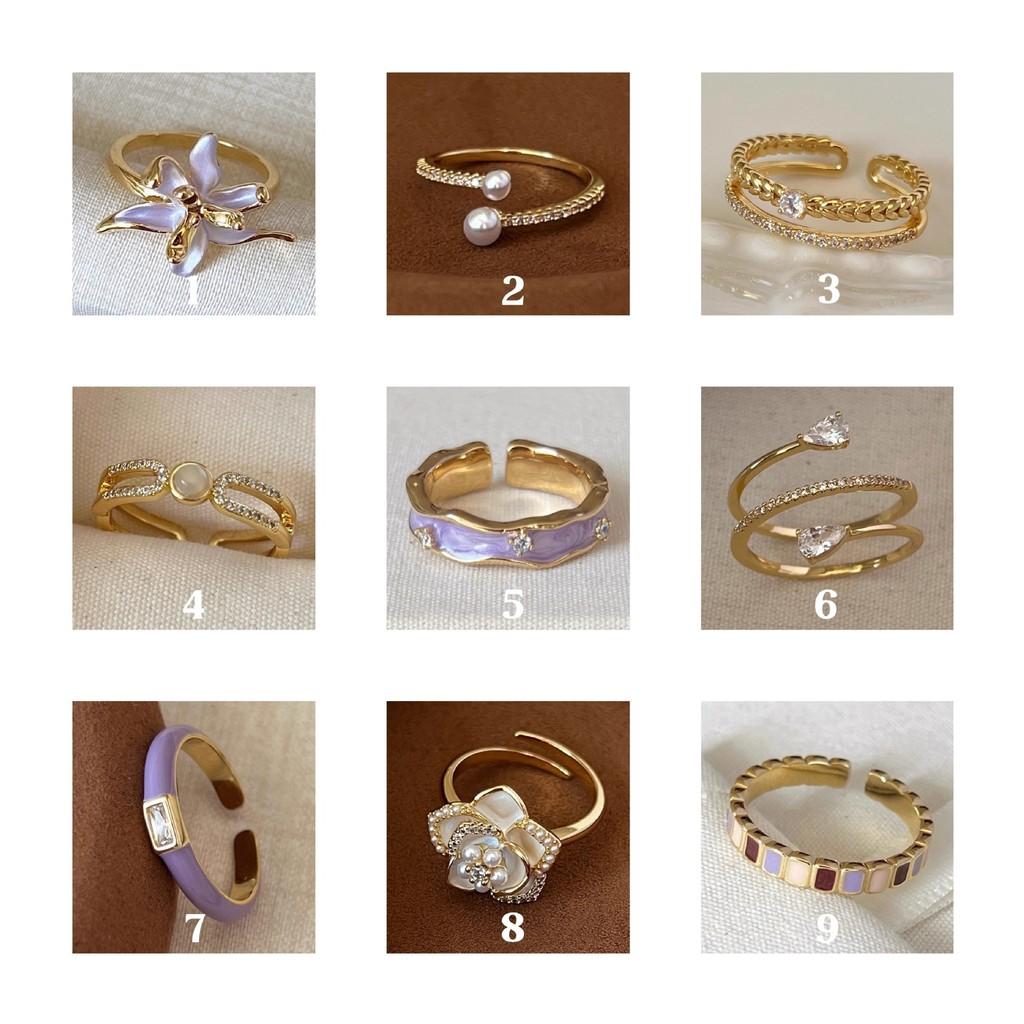 Elegant French Iris Violet Enamel Drop Oil Zircon Ring For Women Fashion Accessory