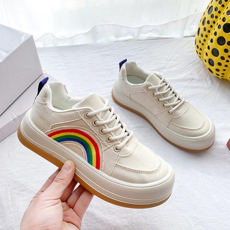 Женская обувь 2024 года, модная радужная вышивка, парусиновая обувь, женские повседневные кроссовки, женская вулканизированная обувь на платформе, теннисные туфли Femininod