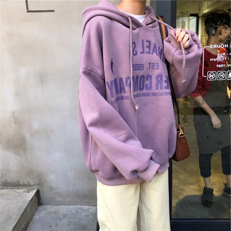 Женская толстовка с капюшоном из плюша в корейском стиле — свободный крой, мода на осень и зиму