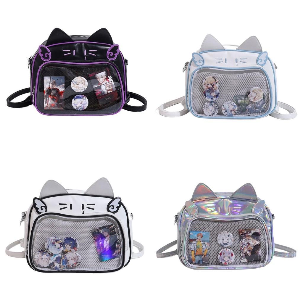 Mechanical Student Cat Backpack With Grid Pocket Cartoon Print For Wear Casual