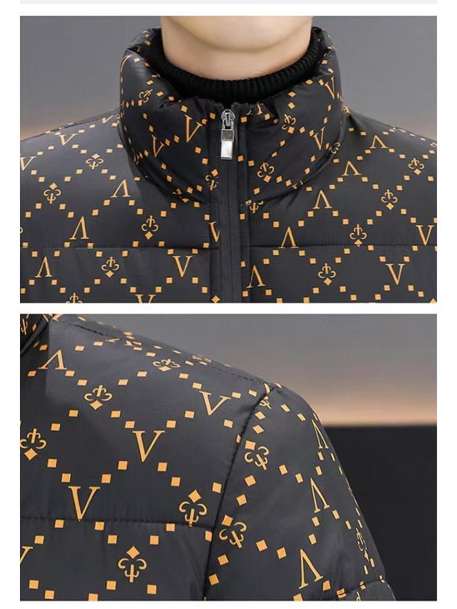 2026 Men's Trendy Stand Collar Full Print Down Jacket - Thick, Warm, Windproof, Cold-Resistant Outerwear