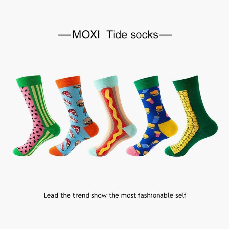 5 Pairs/Pack Couples Happy Funny Socks Cotton EU 37-43 Men Cartoon Fruits Flowers Animals Streetwear Harajuku Socks