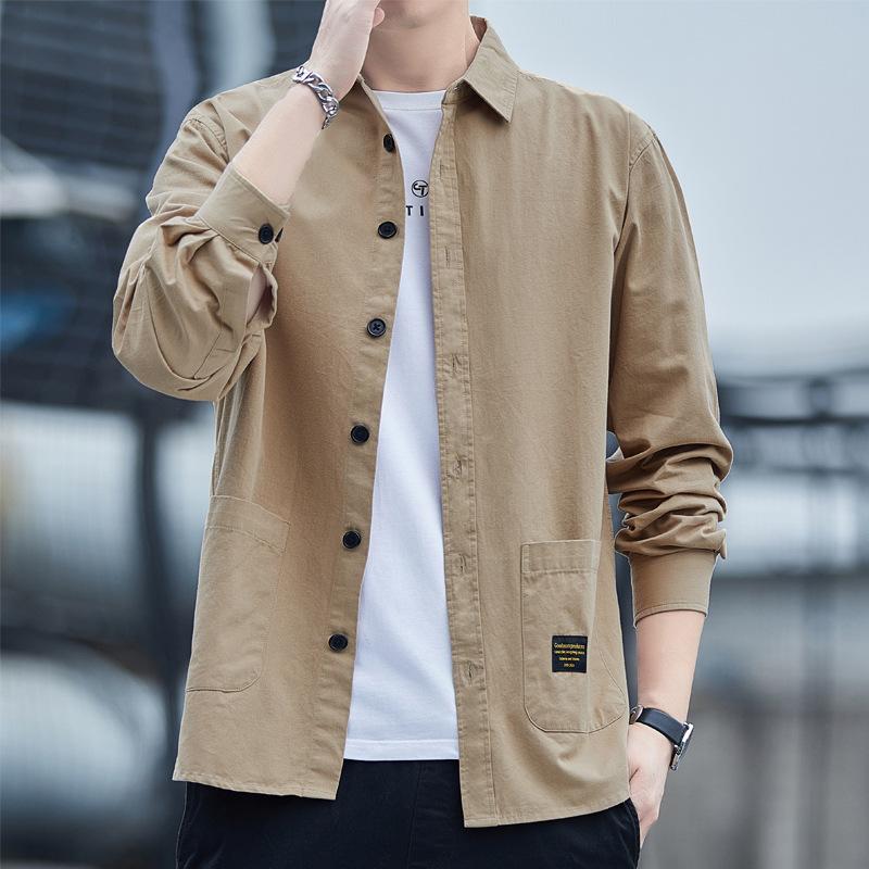 Spring New Long-sleeved Shirt Men's Korean Style Young and Middle-aged Men's Long-sleeved Shirt Casual Solid Color Men's Tops