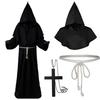 [Weekcos] Комплект из 4 предметов на Хэллоуин, костюм монаха-пастора, маскировка священника, монаха для взрослых, средневековый стиль, мантия, плащ, шляпа, крест, ожерелье, шпагат, мрачный жнец