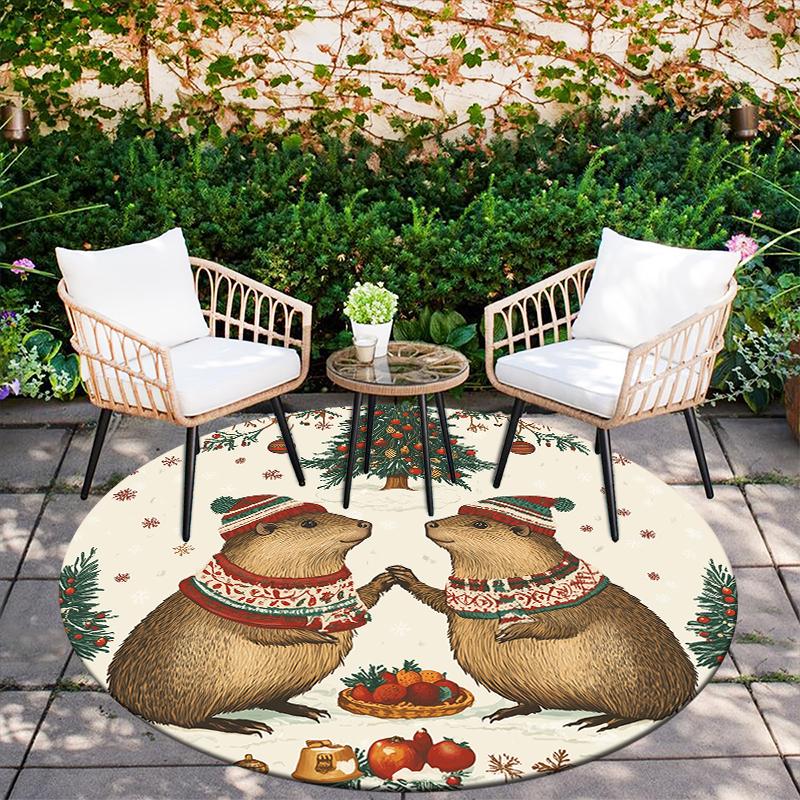 Christmas Capybara pattern round rug,Carpet Rug for Living Room Bedroom Playroom ,Non-slip Floor Mat,Holiday Gifts and Birthday Gifts.
