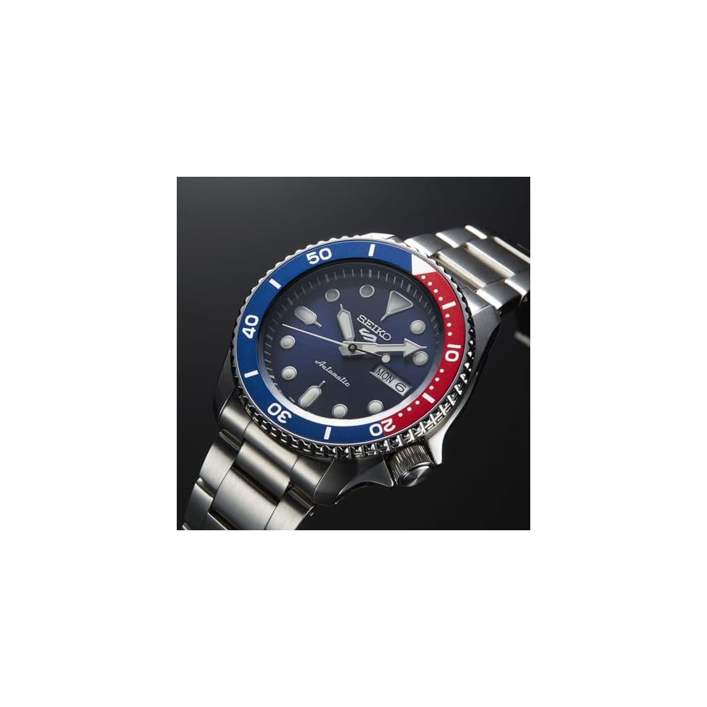 Мужские механические автоматические часы Seiko 5 Sports SBSA003 Синий циферблат Сине-красный безель Календарь даты и дня Нержавеющая сталь