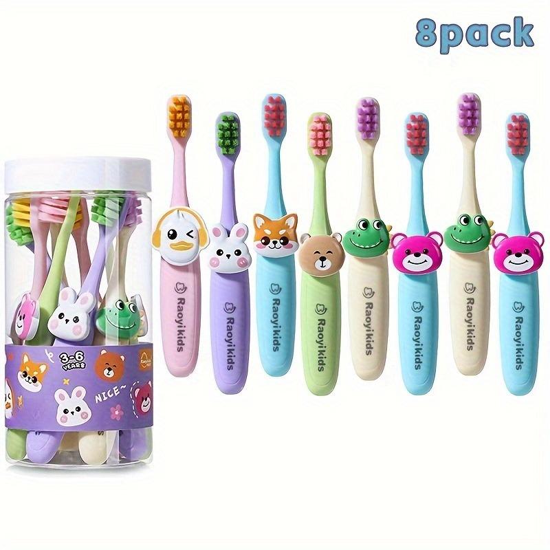 Soft-bristled cartoon toothbrush, children's training toothbrush, colorful animal face design, ideal for oral cleaning, fun toothbrush, soft bristles