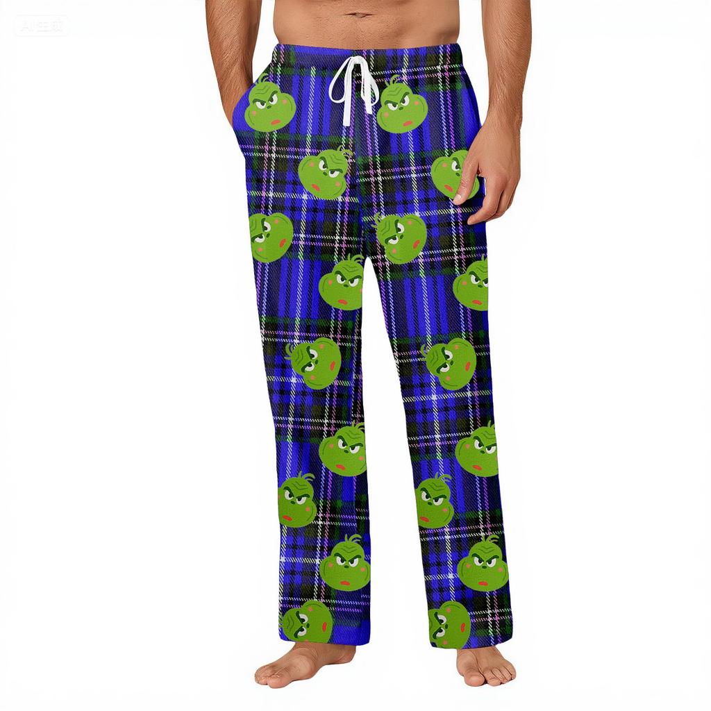 Men's Striped Plaid Print Pocket Casual Pants Home Pajama Pants