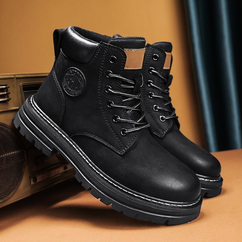 Большие мужские ботинки на толстой подошве, замшевые туфли с высоким берцем, повседневные кожаные туфли, модные мужские зимние ботинки на платформе для снега
