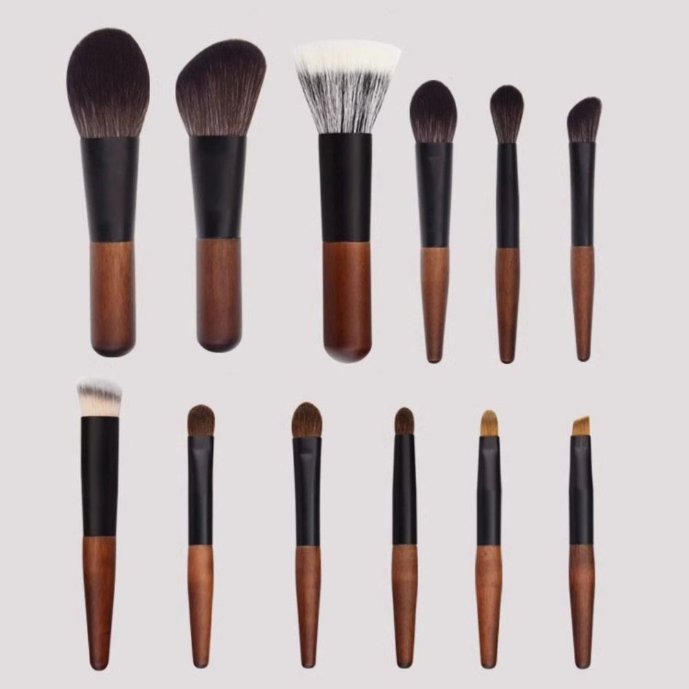 12Pcs Compact Mini Makeup Brush Set Wood Handle Concealer Brush Set Lip Liner Brush Set Travel