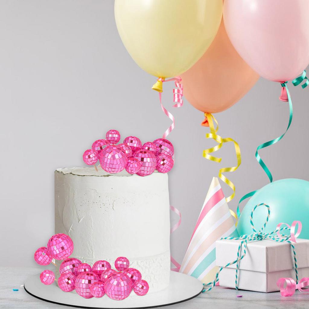 24pcs Reflective Discos Ball Cupcake Toppers Cake Decorations for Wedding Birthday Party Supplies Dessert Accessories