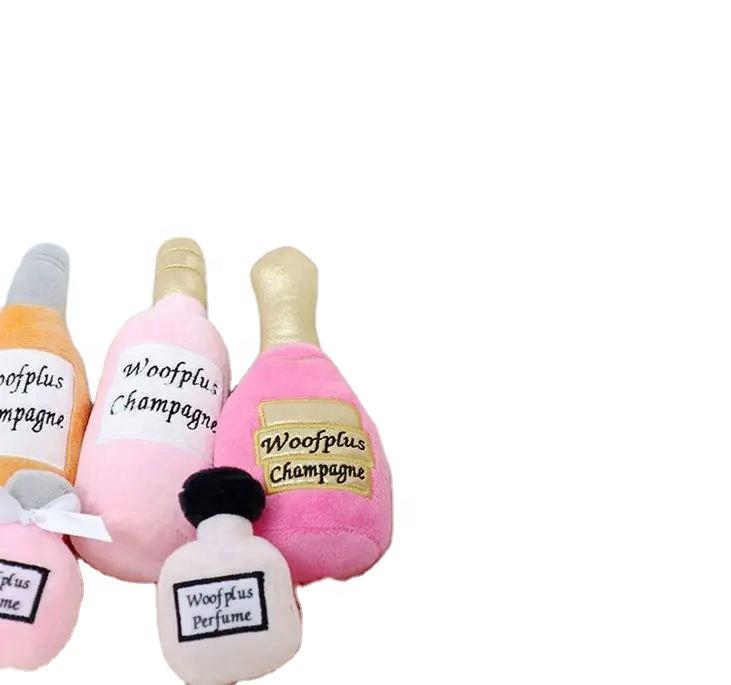 Creative Design Funny Cute Plush Doll Toys for Dog Stuffed Perfume Whiskey Wine Bottle Squeaking Pet Dog Toys